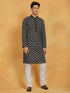 Vastramay Men's Black And White Cotton Kurta And Pyjama Set